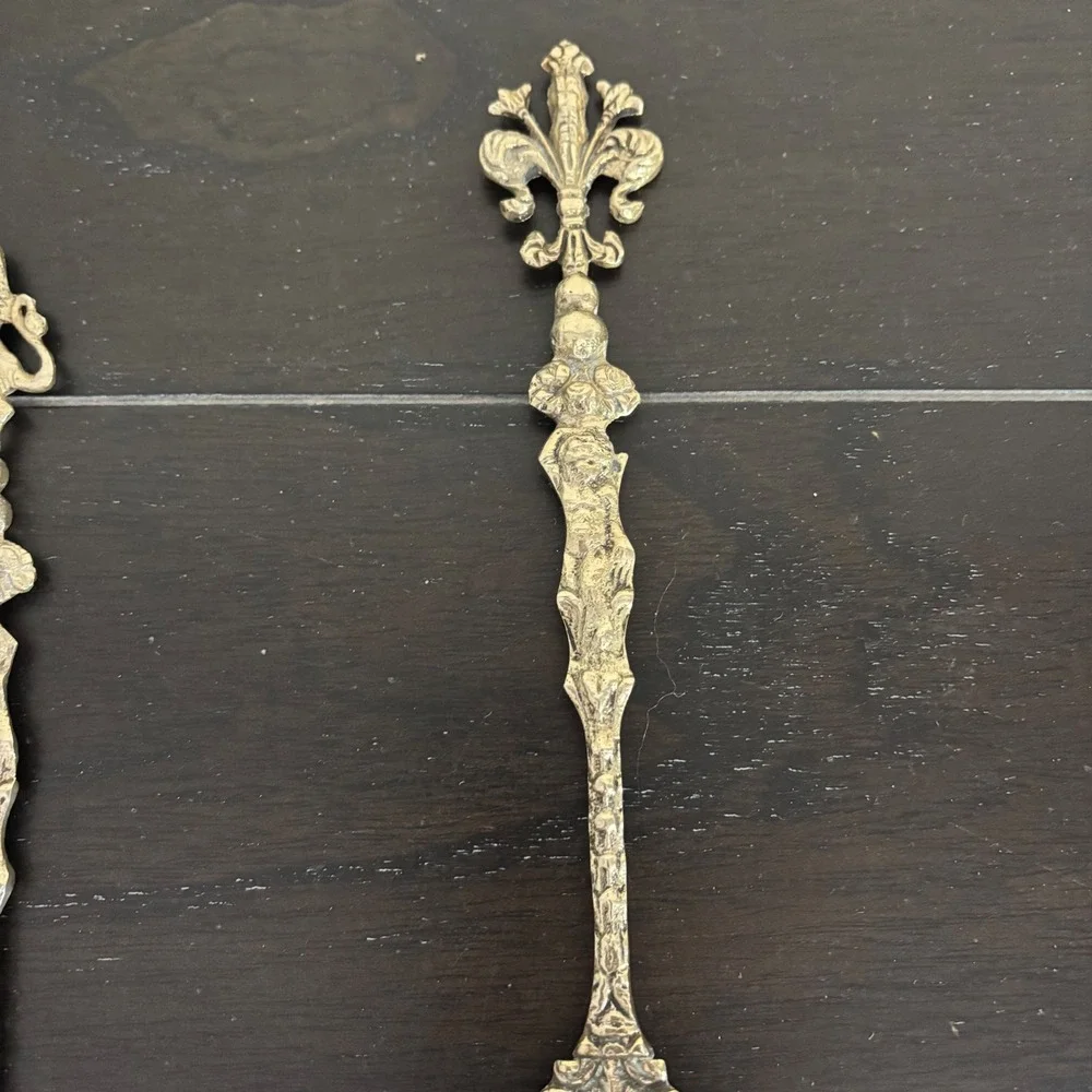 Vintage Italian Brass Salad Serving Set | Cherub Lion Fleur-de-Lis Ornate |‎ 2pc
